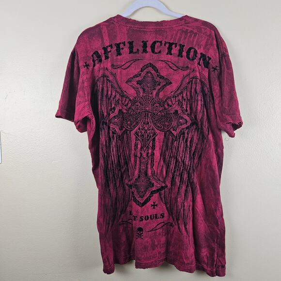 Affliction Lost Souls Red Cross T Shirt Size Mens XL - Picture 2 of 6